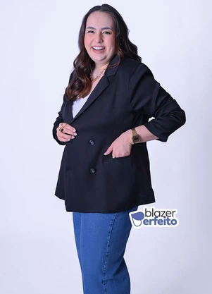 Quintess - Blazer Perfeito Preto em Crepe Plano de Alfaiataria - QUINTESS