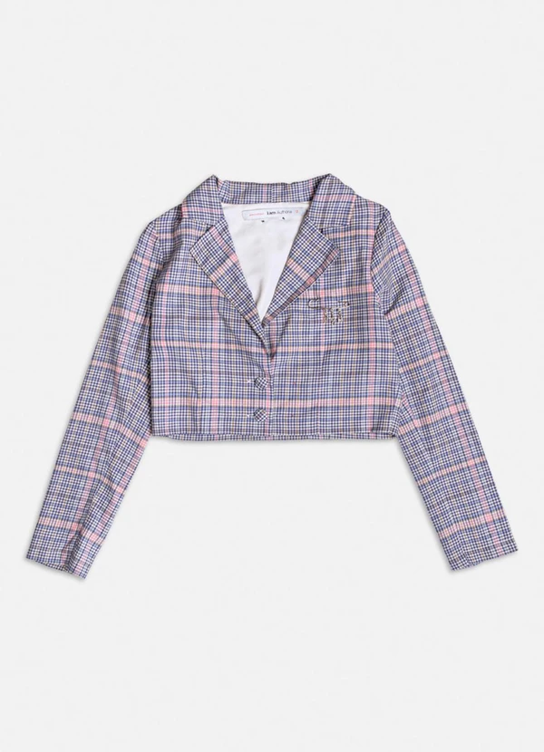 Authoria - Blazer Xadrez Azul com Pingente Azul