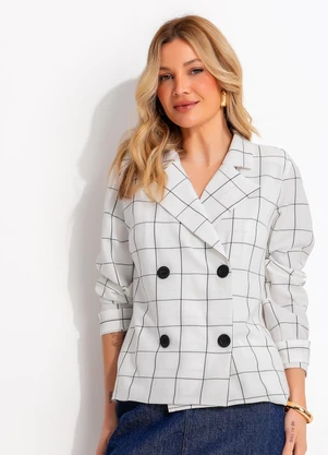 Quintess - Blazer Xadrez Grid Off White em Tecido Alfaiataria - QUINTESS