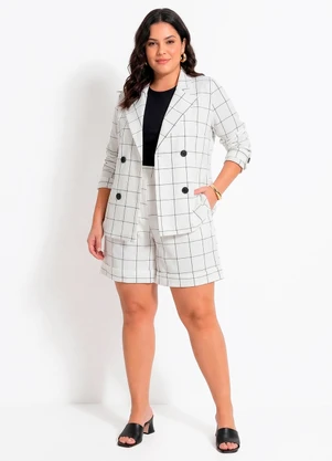 Quintess - Blazer Xadrez Grid Off White em Tecido Alfaiataria - QUINTESS