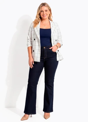 Quintess - Blazer Xadrez Grid Off White em Tecido Alfaiataria - QUINTESS