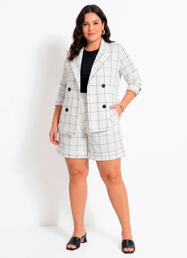 Quintess - Blazer Xadrez Grid Off White em Tecido Alfaiataria 3
