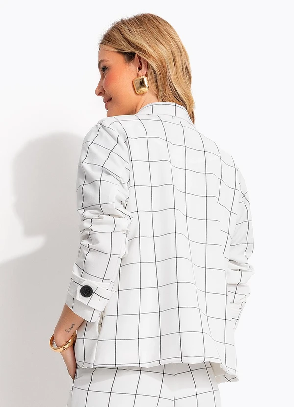 Quintess - Blazer Xadrez Grid Off White em Tecido Alfaiataria 10