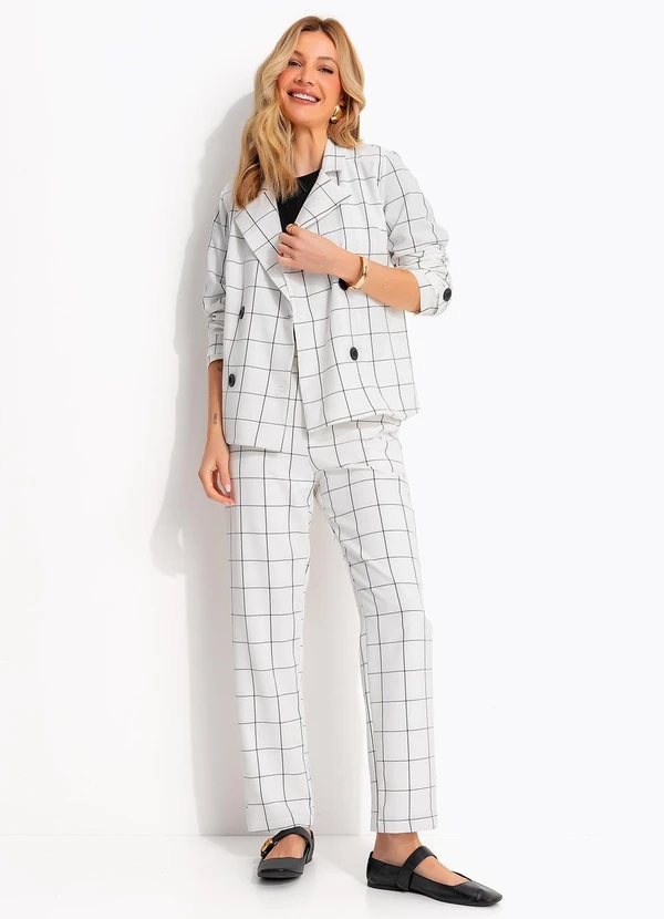 Quintess - Blazer Xadrez Grid Off White em Tecido Alfaiataria 8