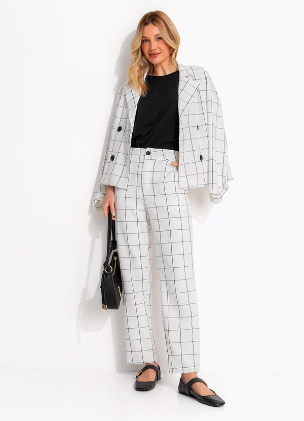 Quintess - Blazer Xadrez Grid Off White em Tecido Alfaiataria 3