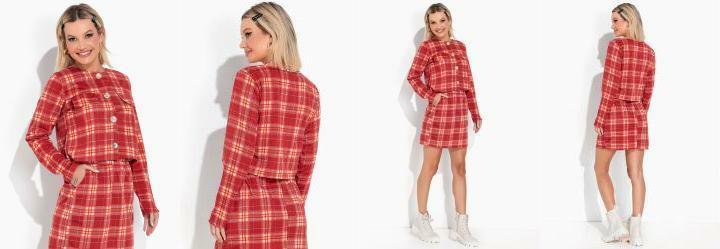 Blazer Xadrez Vermelho com Botes Funcionais