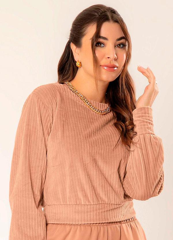 Cativa - Blusa Feminina com Manga Bufante Marrom