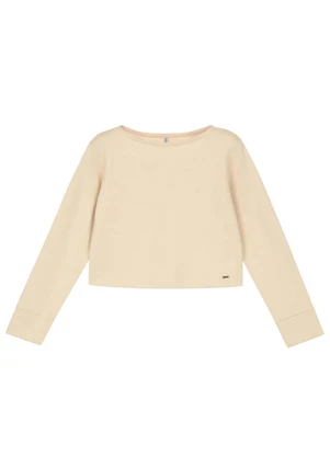 Marialícia - Blusa Feminina Manga Longa Moletom Bege - MARIALÍCIA