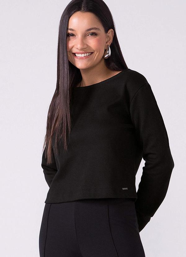 Marialícia - Blusa Feminina Manga Longa Moletom Preto
