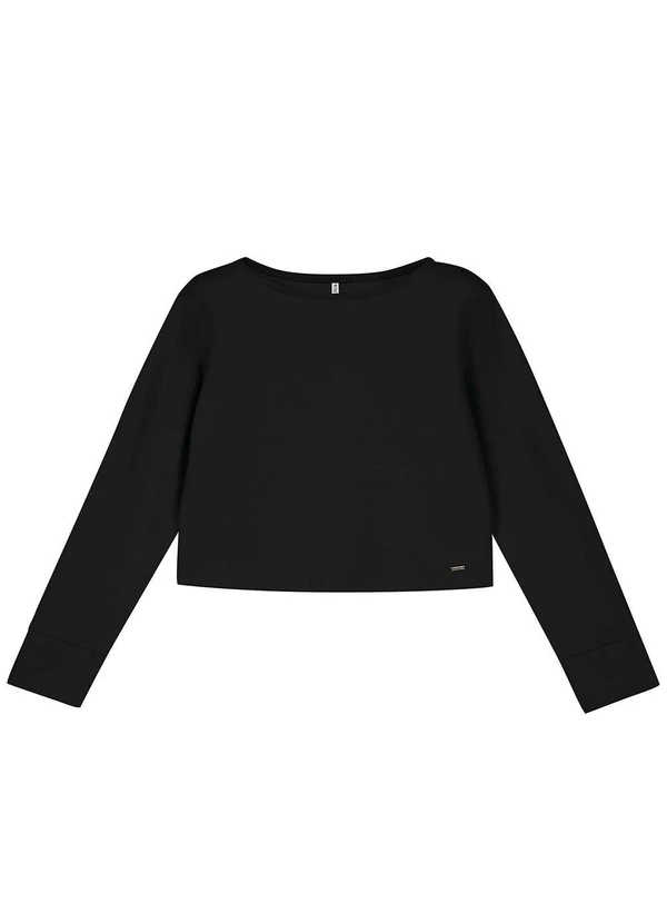 Marialícia - Blusa Feminina Manga Longa Moletom Preto 3