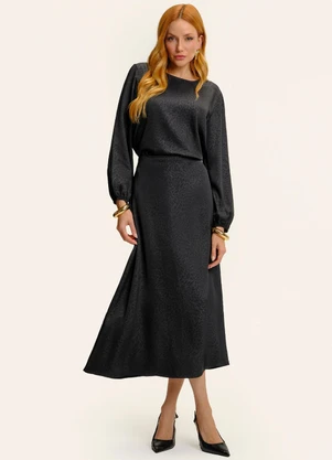Endless - Blusa Manga Longa Jaquard Acetinado Onças Preto - ENDLESS