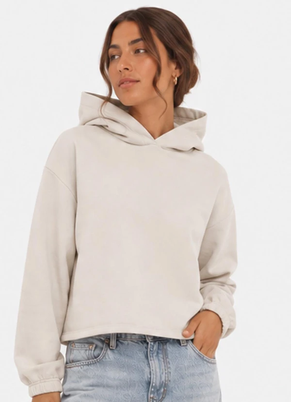 Rovitex - Blusão com Capuz Feminino em Moletom Bege