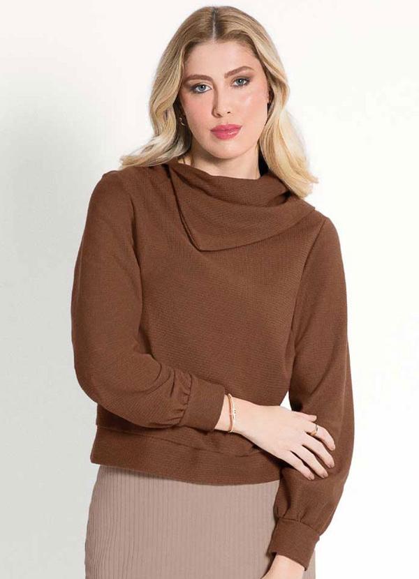 Habana - Blusão com Gola e Franzido na Manga Marrom