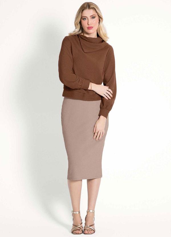 Habana - Blusão com Gola e Franzido na Manga Marrom 2