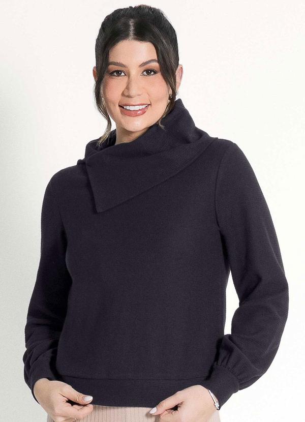 Habana - Blusão com Gola e Franzido na Manga Preto 1