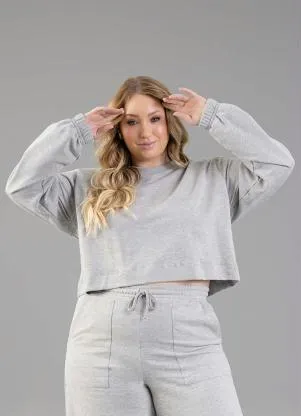 Just Basic - Blusão Cropped Adulto em Moletom Cinza - JUST BASIC