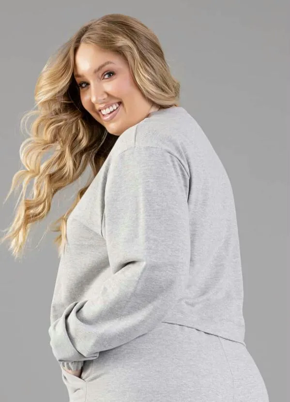 Just Basic - Blusão Cropped Adulto em Moletom Cinza 2