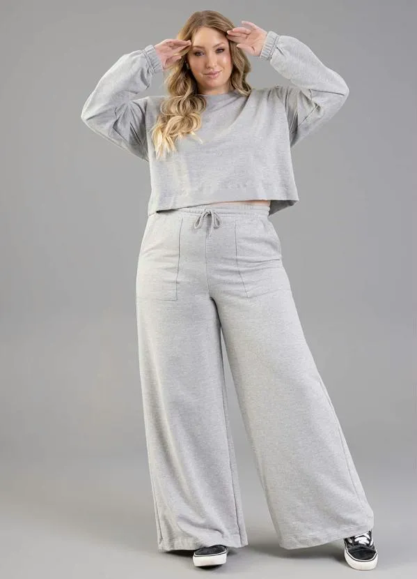 Just Basic - Blusão Cropped Adulto em Moletom Cinza 3