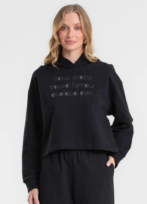 Rovitex - Blusão Cropped com Capuz Preto - ROVITEX