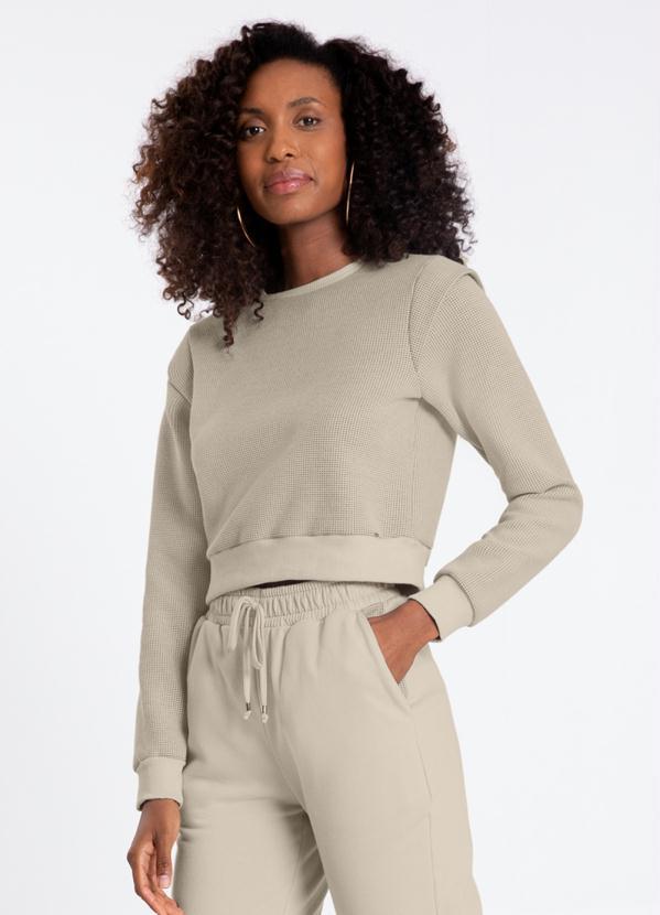 Lunender - Blusão Cropped em Malha Bege