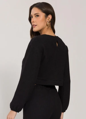 Sofie - Blusão Cropped em Malha Tweed Preto - SOFIE