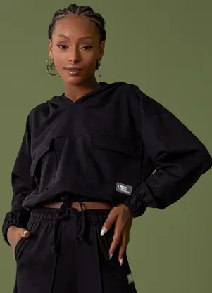 The Philippines - Blusão Cropped em Moletom Preto - THE PHILIPPINES