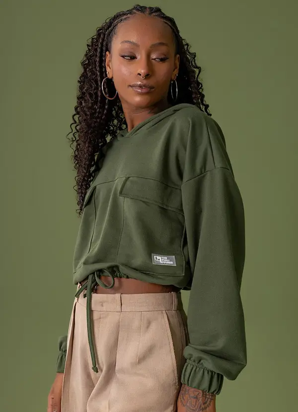 The Philippines - Blusão Cropped em Moletom Verde