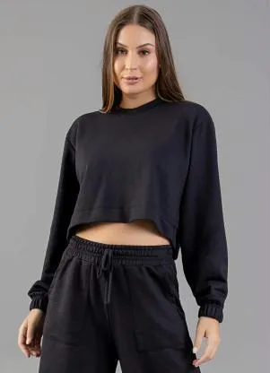 Just Basic Blusão Cropped Moletom Adulto Preto