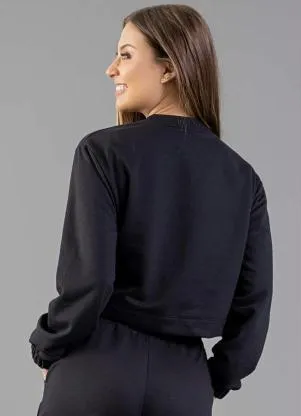 Just Basic - Blusão Cropped Moletom Adulto Preto - JUST BASIC