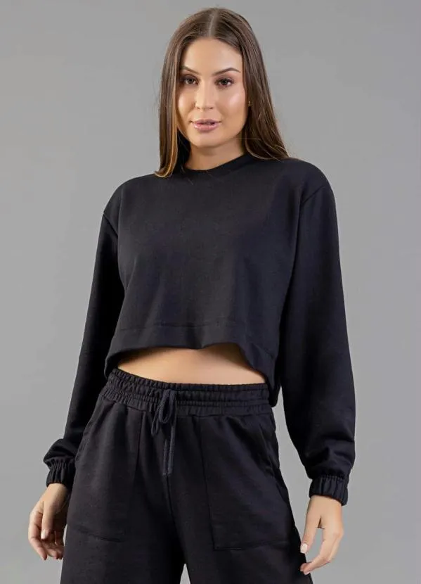 Just Basic - Blusão Cropped Moletom Adulto Preto