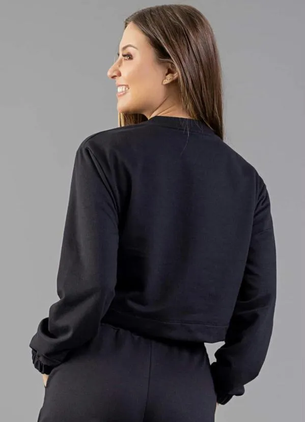 Just Basic - Blusão Cropped Moletom Adulto Preto 2