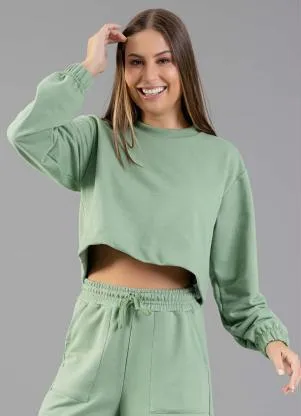 Just Basic - Blusão Cropped Moletom Adulto Verde - JUST BASIC