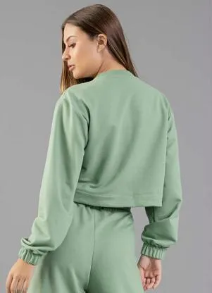 Just Basic - Blusão Cropped Moletom Adulto Verde - JUST BASIC