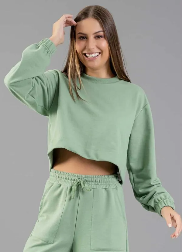 Just Basic - Blusão Cropped Moletom Adulto Verde