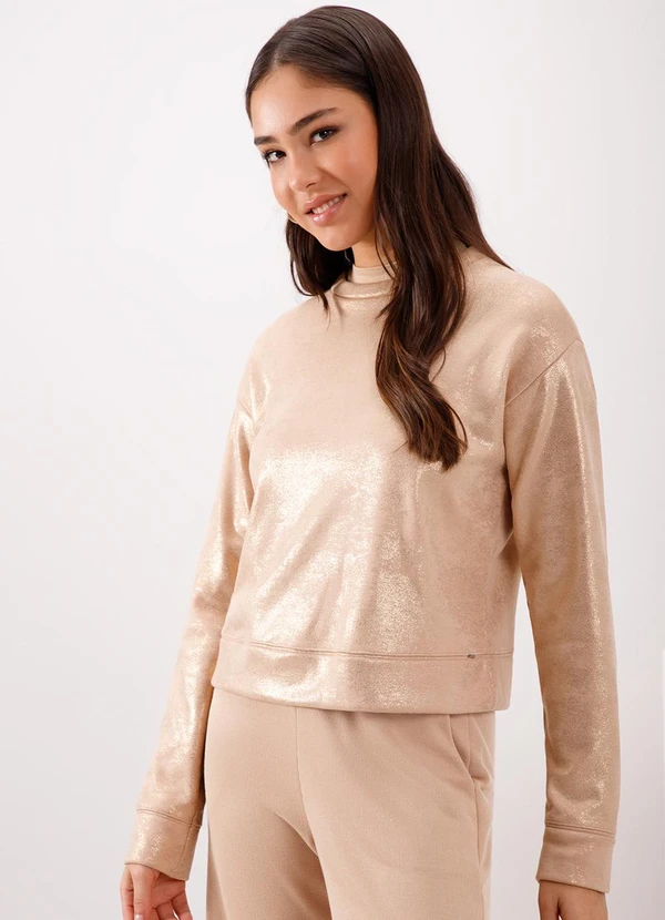 Lunender - Blusão em Malha Dublada com Brilho Bege