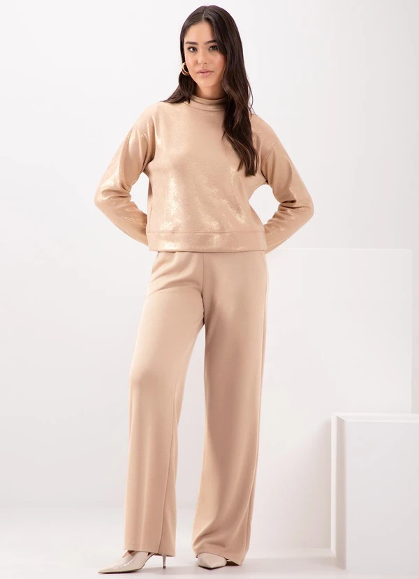 Lunender - Blusão em Malha Dublada com Brilho Bege 2