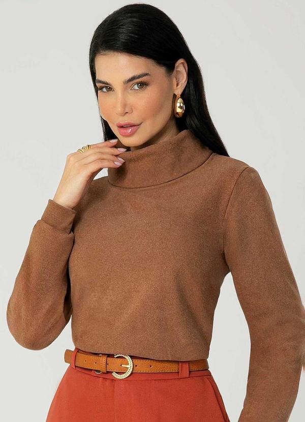 Gris - Blusão Feminino Adulto com Gola Alta Bege