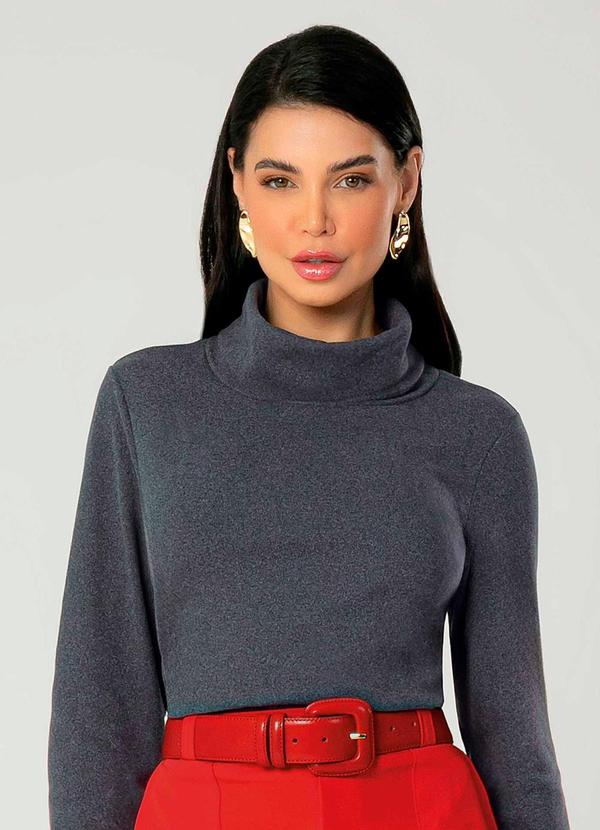 Gris - Blusão Feminino Adulto com Gola Alta Cinza