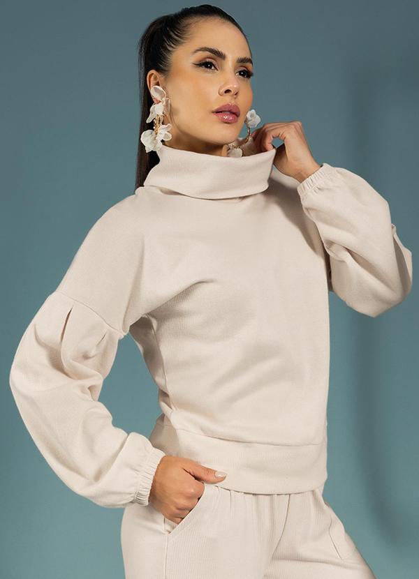 Gris - Blusão Feminino com Gola Alta em Tricô Bege 1