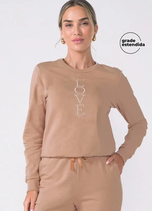 Marialícia - Blusão Feminino Molecotton Love Marrom - MARIALÍCIA