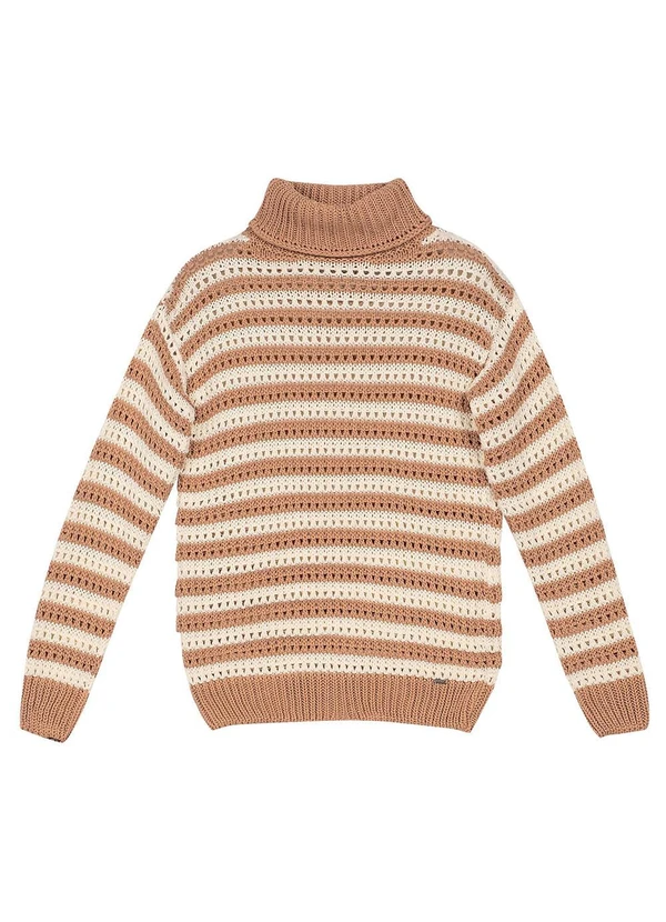 Marialícia - Blusão Tricot Feminino Gola Alta Marrom 4