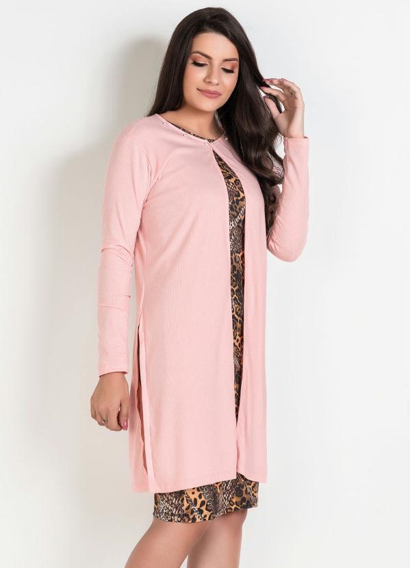 Outlet - Cardigan Alongado Moda Evangélica Rosa Claro 2