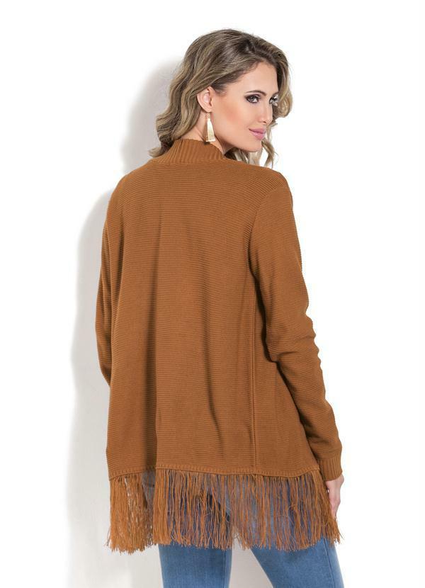 Rosalie - Cardigan em Tricô com Franjas Caramelo 2