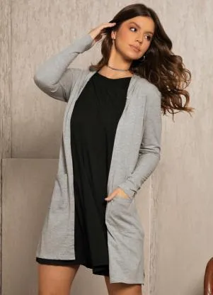 Quintess - Casaco Alongado Cinza com Capuz - QUINTESS