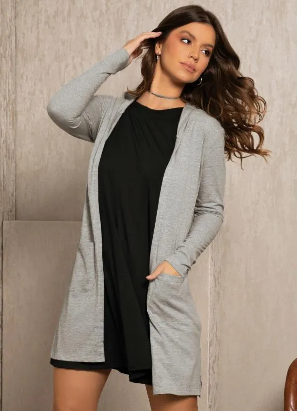 Quintess - Casaco Alongado Cinza com Capuz