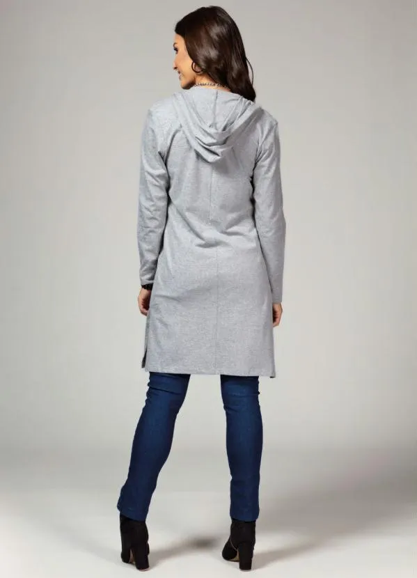 Quintess - Casaco Alongado Cinza com Capuz 10