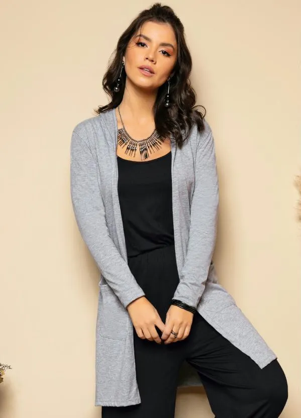 Quintess - Casaco Alongado Cinza com Capuz 7