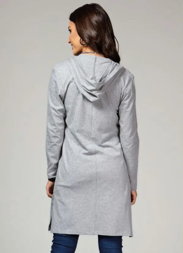 Quintess - Casaco Alongado Cinza com Capuz 8