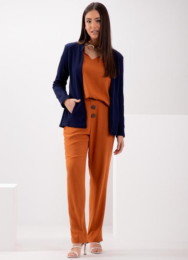 Lunender - Casaco Alongado com Ombreiras e Bolsos Azul 3