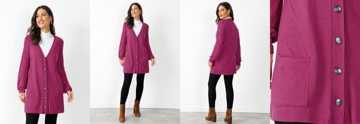 Casaco Alongado Fcsia com Bolsos Funcionais